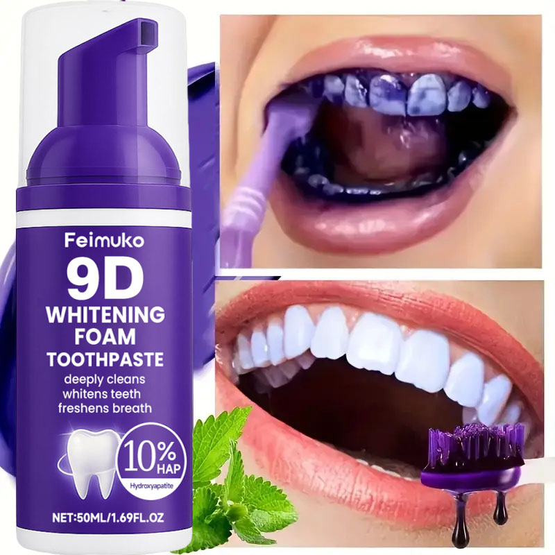 9D 퍼플 치아 미백 치약 무스, 누런 치아 및 플라그 - Remineralizing Toothpaste 리뷰 및 가격